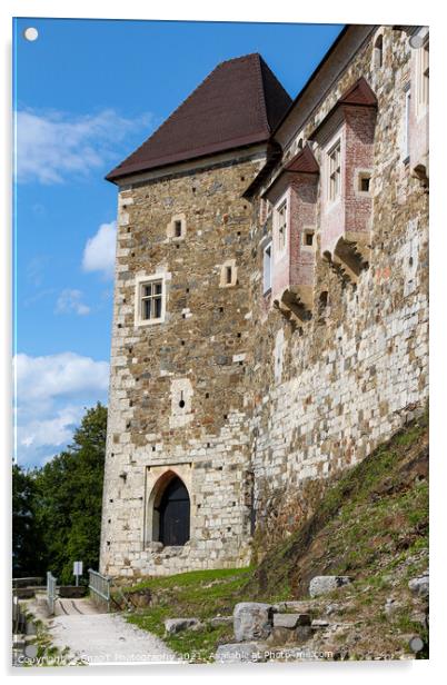 The outer wall and watch tower on Ljubljana Castle / Ljubljanski grad, Ljubljana Acrylic by SnapT Photography