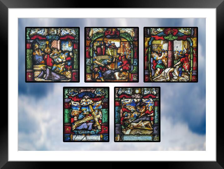 Late 16th Century Stained Glass Panels against Sky Framed Mounted Print by Philip Brown