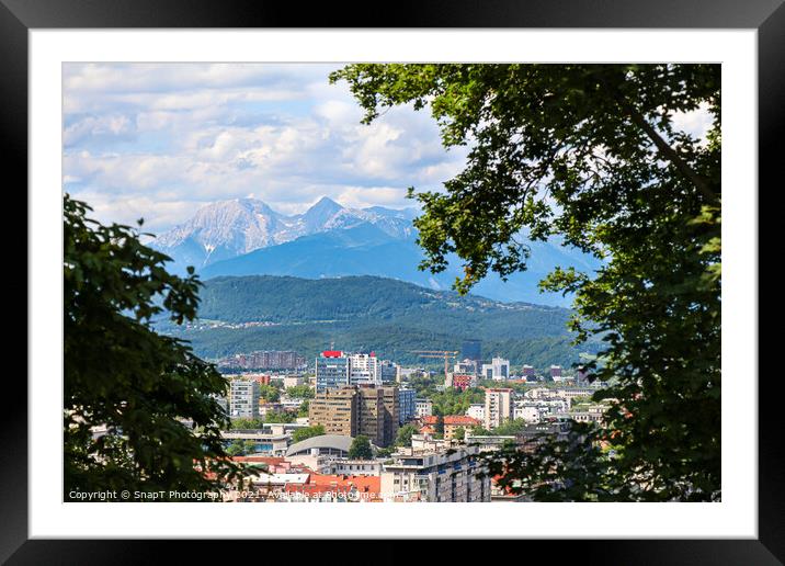 A view over Ljubljana in the summer, with Mount Saint Mary in the background Framed Mounted Print by SnapT Photography