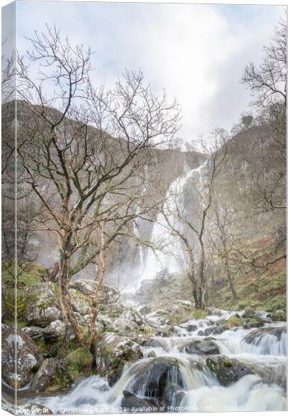 Aber Falls, Waterfall Cascading over Rocks, Landscape Photograph - North Wales Canvas Print by Christine Smart