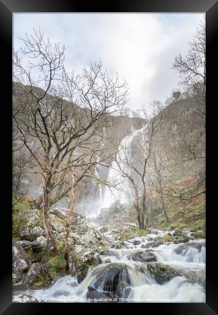 Aber Falls, Waterfall Cascading over Rocks, Landscape Photograph - North Wales Framed Print by Christine Smart