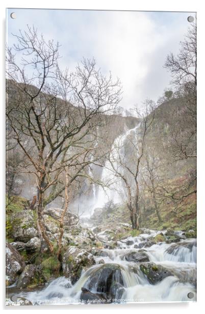 Aber Falls, Waterfall Cascading over Rocks, Landscape Photograph - North Wales Acrylic by Christine Smart