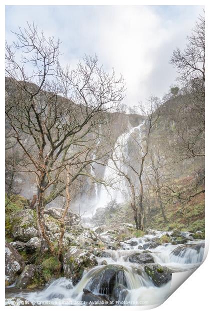 Aber Falls, Waterfall Cascading over Rocks, Landscape Photograph - North Wales Print by Christine Smart