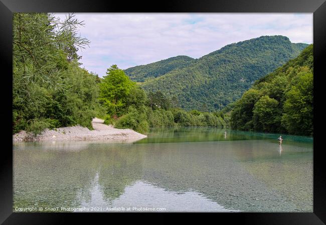 The confluence between the Soca and Tolminka Rivers at Tolmin, Slovenia Framed Print by SnapT Photography