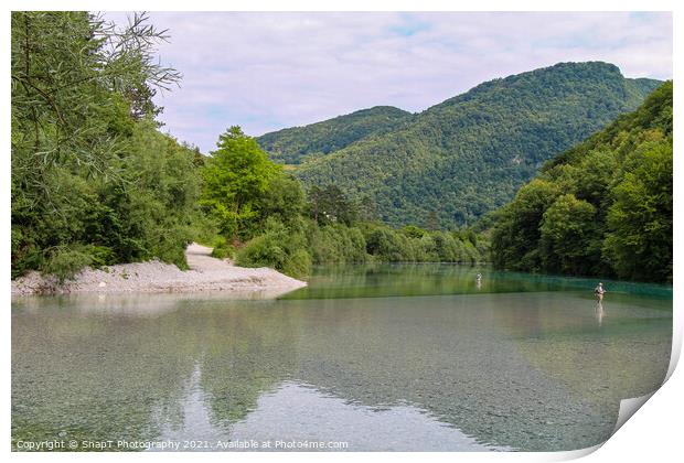 The confluence between the Soca and Tolminka Rivers at Tolmin, Slovenia Print by SnapT Photography