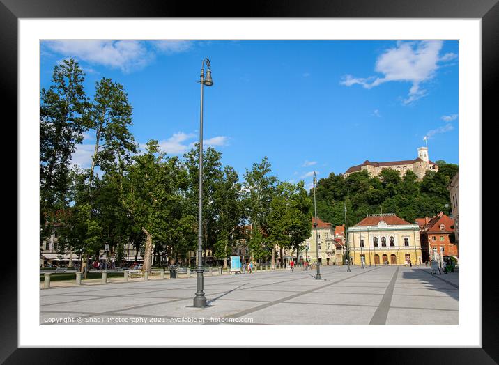 The park at Congress Square in the center of Ljubljana on a summers day Framed Mounted Print by SnapT Photography