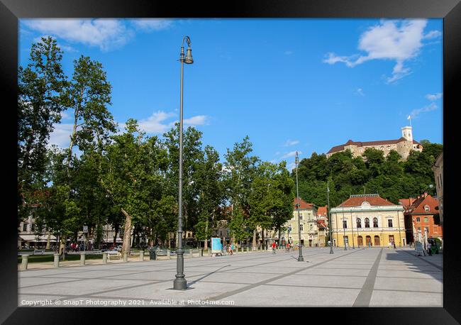 The park at Congress Square in the center of Ljubljana on a summers day Framed Print by SnapT Photography