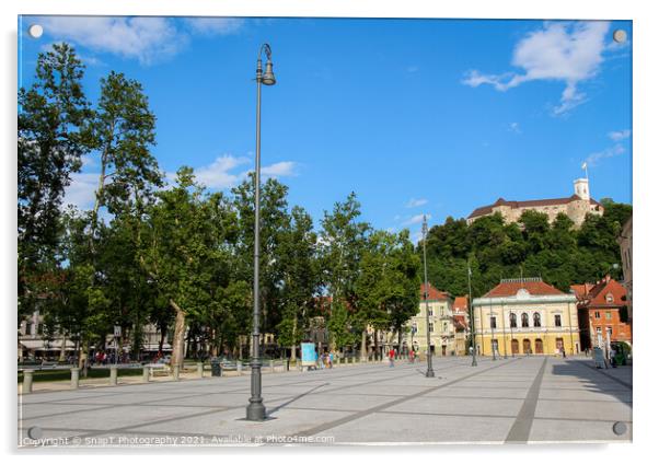 The park at Congress Square in the center of Ljubljana on a summers day Acrylic by SnapT Photography