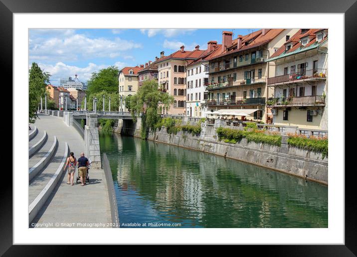 The Ljublijanica River and central Ljubljana on a summers day Framed Mounted Print by SnapT Photography