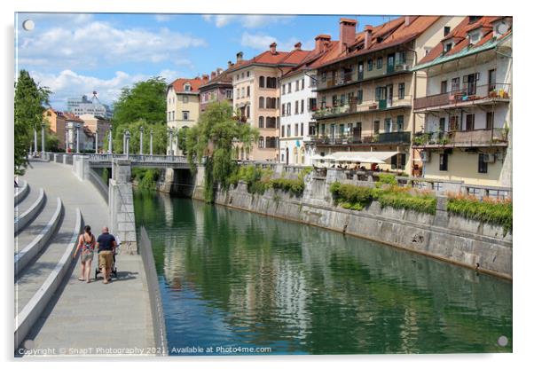 The Ljublijanica River and central Ljubljana on a summers day Acrylic by SnapT Photography