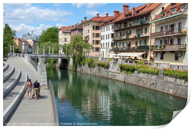 The Ljublijanica River and central Ljubljana on a summers day Print by SnapT Photography
