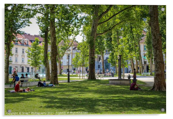 The park at Congress Square in the center of Ljubljana on a summer day, Slovenia Acrylic by SnapT Photography