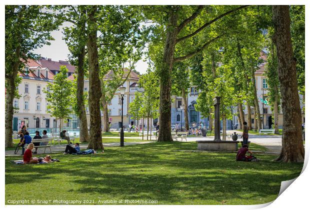 The park at Congress Square in the center of Ljubljana on a summer day, Slovenia Print by SnapT Photography