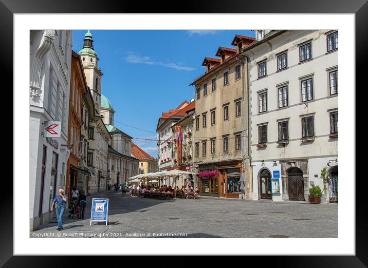 Mestni Trg, Ljubljana Town Square beside the town hall in summer, Slovenia Framed Mounted Print by SnapT Photography