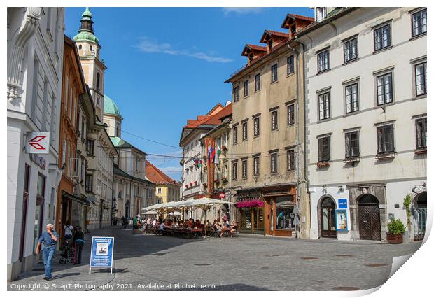 Mestni Trg, Ljubljana Town Square beside the town hall in summer, Slovenia Print by SnapT Photography
