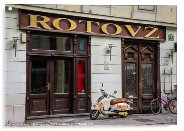 Rotovz or City Hall in Mestni Trg, with a Vespa parked outside, east Ljubljana Acrylic by SnapT Photography