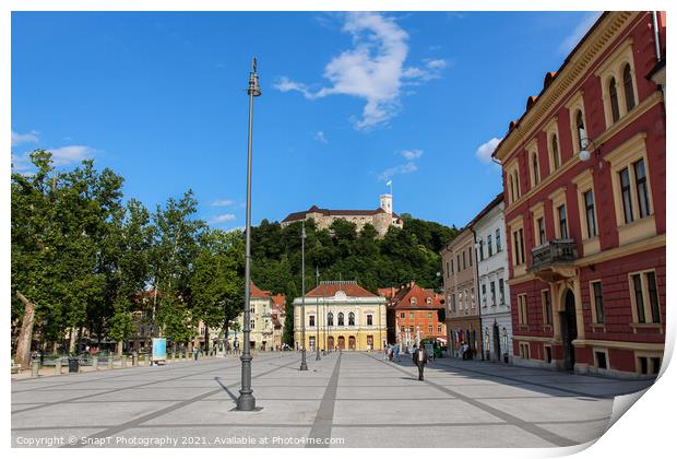 The park at Congress Square in the center of Ljubljana on a summers day Print by SnapT Photography