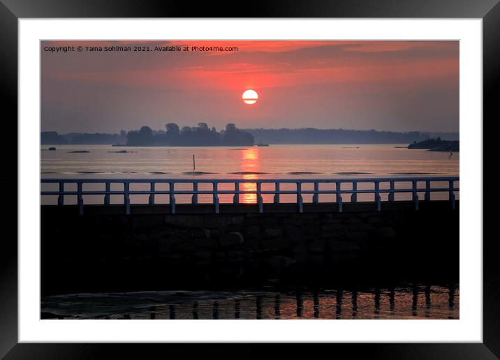 Red Ball Sunrise with the Pier Framed Mounted Print by Taina Sohlman