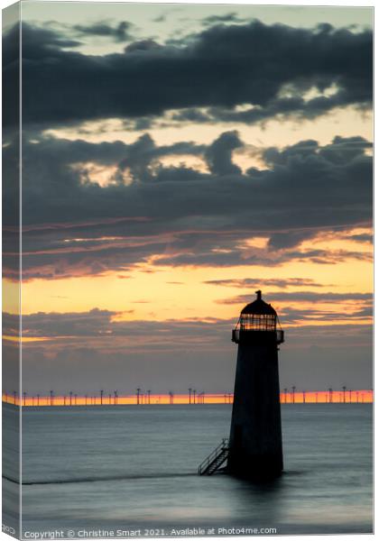 Talacre Lighthouse Silhouette Sunset, Seascape, North Wales Landmark Canvas Print by Christine Smart