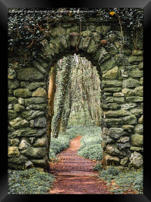 Woodland Path Through a Stone Arch Framed Print by Pearl Bucknall