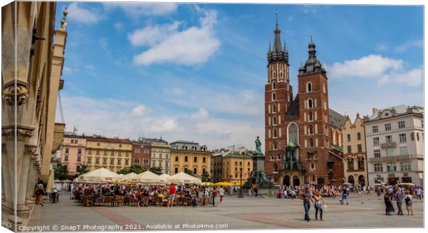 A restaurant at St. Mary's Basilica Church at the Main Market square, Krakow Canvas Print by SnapT Photography