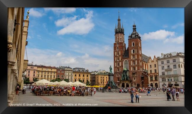 A restaurant at St. Mary's Basilica Church at the Main Market square, Krakow Framed Print by SnapT Photography