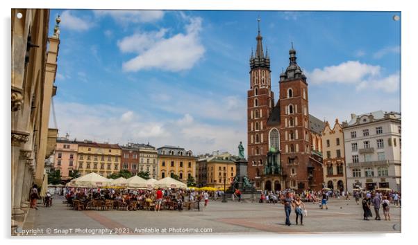 A restaurant at St. Mary's Basilica Church at the Main Market square, Krakow Acrylic by SnapT Photography