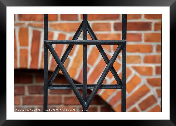 The star of david symbol on the railing at the Stara old Synagogue, Kazimierz, Jewish Quarter, Krakow Framed Mounted Print by SnapT Photography