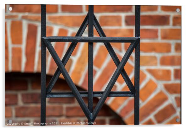 The star of david symbol on the railing at the Stara old Synagogue, Kazimierz, Jewish Quarter, Krakow Acrylic by SnapT Photography