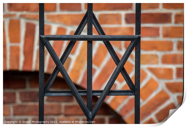 The star of david symbol on the railing at the Stara old Synagogue, Kazimierz, Jewish Quarter, Krakow Print by SnapT Photography
