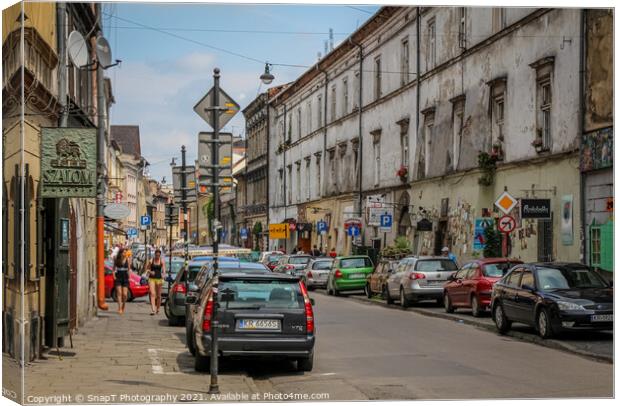 Józefa Street in the Jewish Quarter, Kazimierz, Krakow, Poland Canvas Print by SnapT Photography