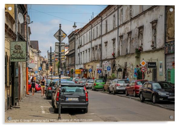 Józefa Street in the Jewish Quarter, Kazimierz, Krakow, Poland Acrylic by SnapT Photography