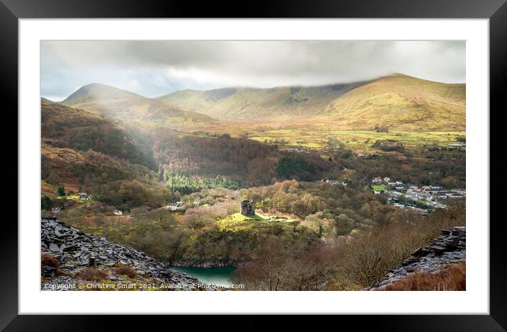 Dolbadarn Castle, Sunlit Landscape - Llanberis, Snowdonia - North Wales Framed Mounted Print by Christine Smart