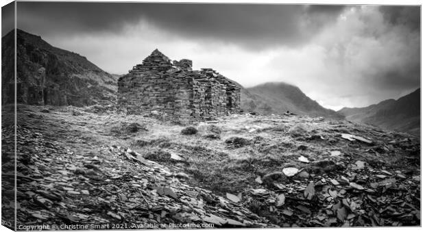 Dinorwic Slate Quarry Landscape, Llanberis - Snowdonia, North Wales Monochrome/Black and White Moody Dark Skies Canvas Print by Christine Smart