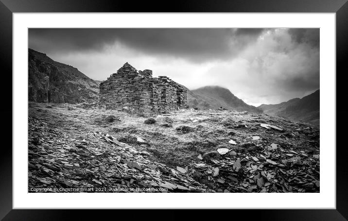 Dinorwic Slate Quarry Landscape, Llanberis - Snowdonia, North Wales Monochrome/Black and White Moody Dark Skies Framed Mounted Print by Christine Smart