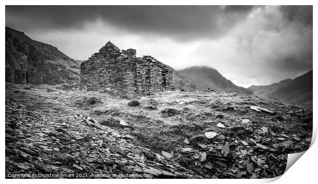Dinorwic Slate Quarry Landscape, Llanberis - Snowdonia, North Wales Monochrome/Black and White Moody Dark Skies Print by Christine Smart
