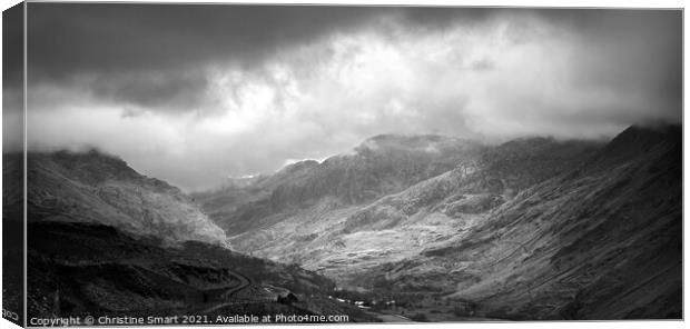 Mountain View from Dinorwic Slate Quarry - Monochrome Mountain Landscape, Snowdonia - North Wales Canvas Print by Christine Smart