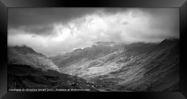 Mountain View from Dinorwic Slate Quarry - Monochrome Mountain Landscape, Snowdonia - North Wales Framed Print by Christine Smart