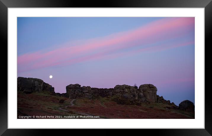 Moon over the Cow and Calf Framed Mounted Print by Richard Perks