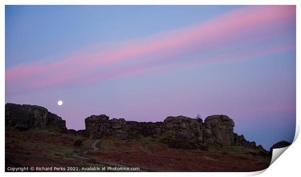 Moon over the Cow and Calf Print by Richard Perks