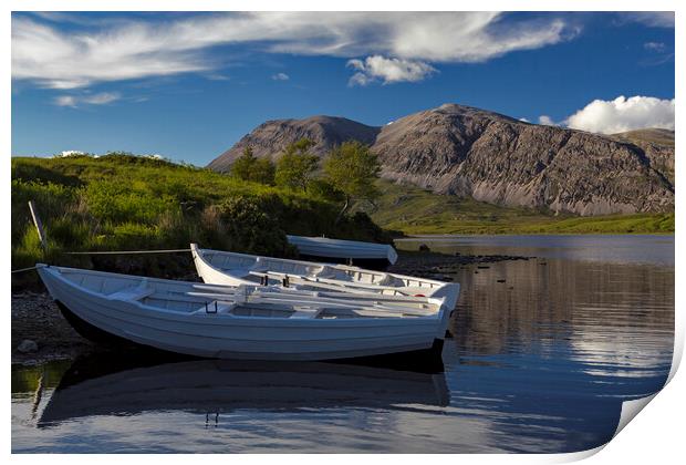 Arkle and Fishing Boats on Loch Stack Print by Derek Beattie