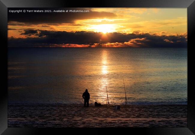 Loe Bar Fishing at Sunset Framed Print by Terri Waters
