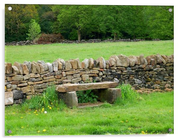 Stone bench Yorkshire Acrylic by Roy Hinchliffe
