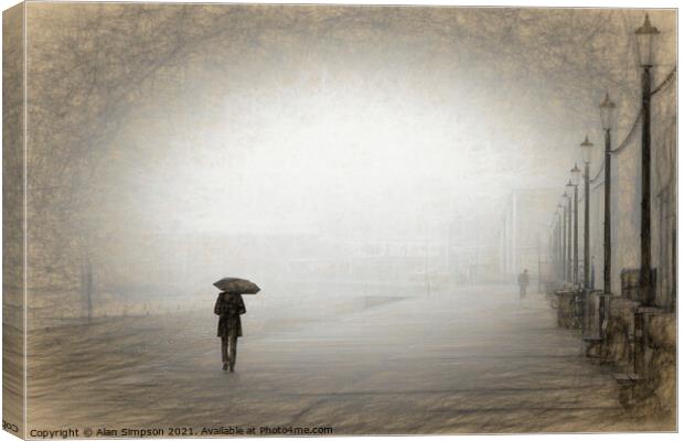 Walking in the rain Canvas Print by Alan Simpson