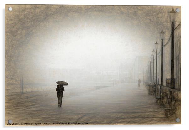 Walking in the rain Acrylic by Alan Simpson