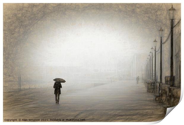 Walking in the rain Print by Alan Simpson
