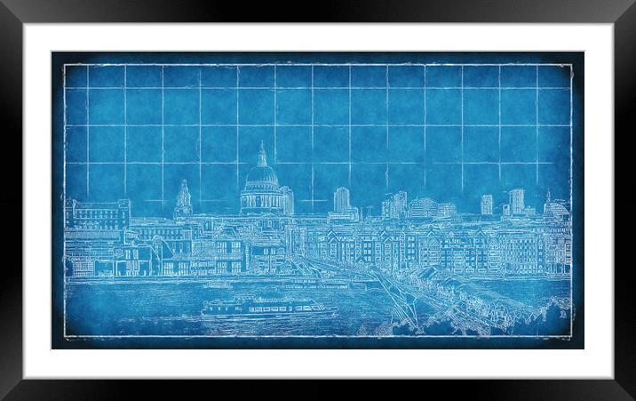 Millennium Bridge Blueprint Framed Mounted Print by Richard Downs