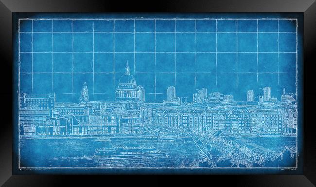 Millennium Bridge Blueprint Framed Print by Richard Downs
