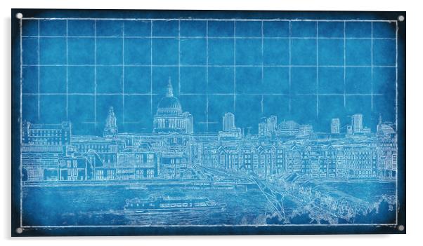 Millennium Bridge Blueprint Acrylic by Richard Downs