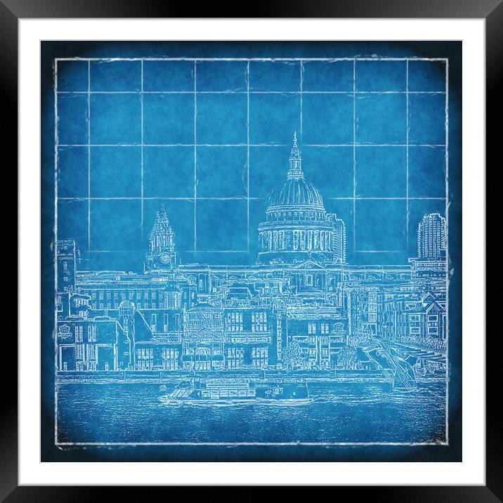 The Thames Blueprint Framed Mounted Print by Richard Downs